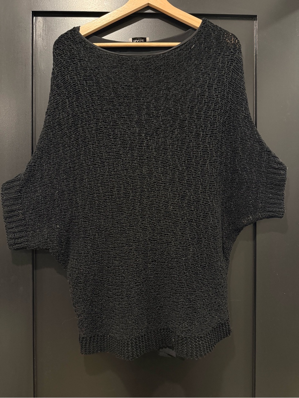 Black Open-Knit Dolman Sweater Top